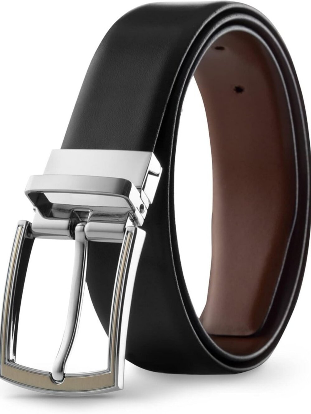 Reversible Classic Dress Belt for Men - Italian Leather, Black & Brown, Rotating